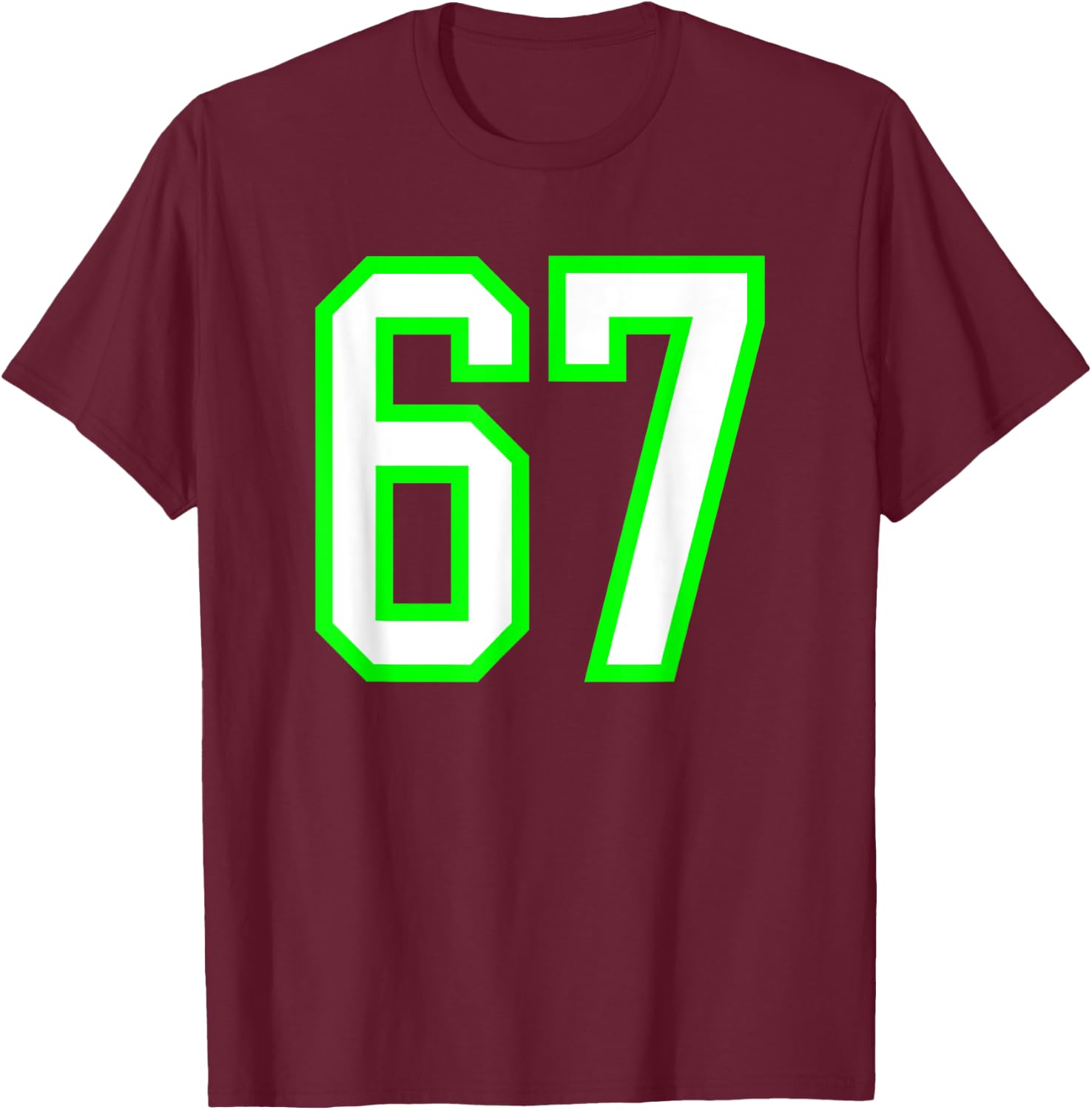 Sports Team Jersey #67 White Lime Jersey Number 67 T-Shirt - T-Shirt | Maroon