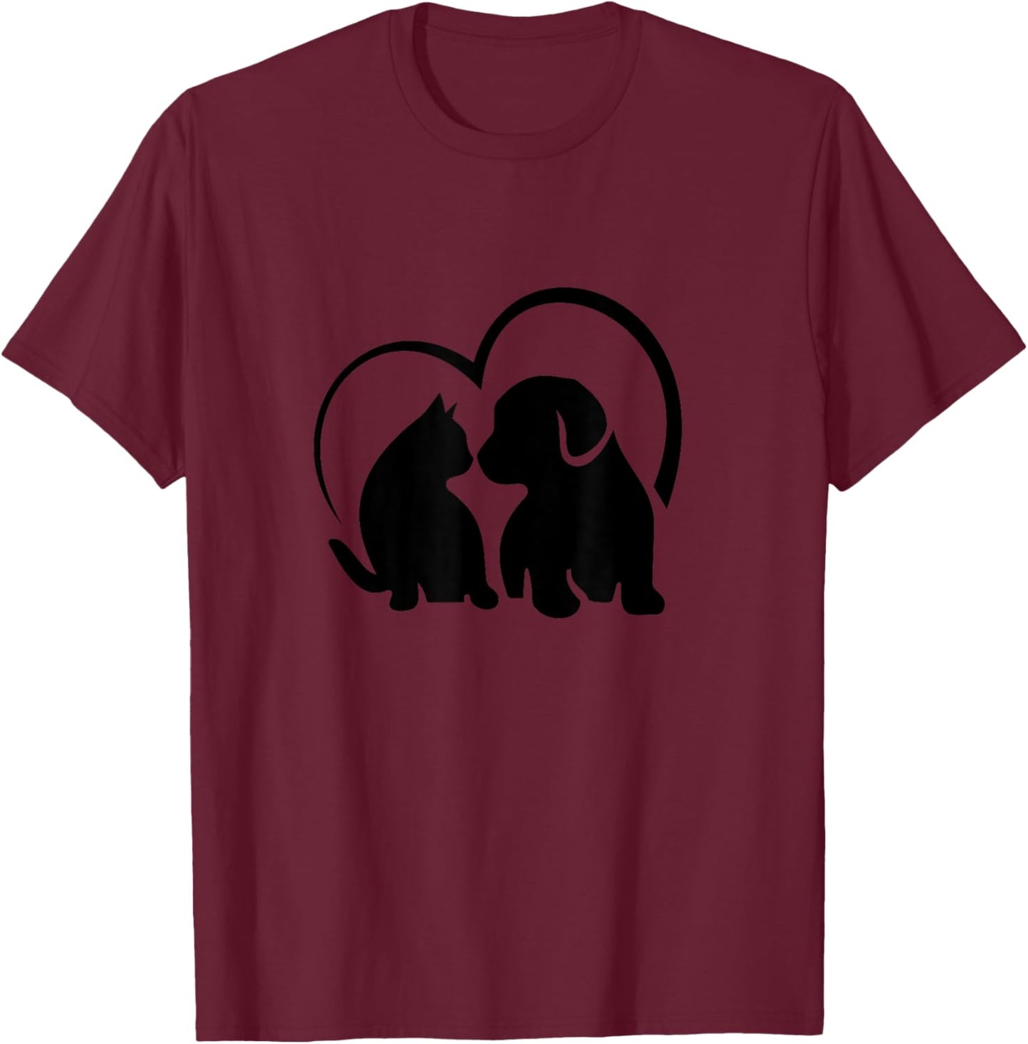 Cat and Dog with Heart Design Women Kids T-Shirt - T-Shirt | Maroon