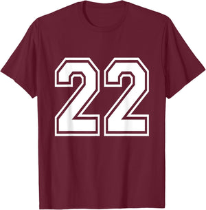 Number 22 Front + Back Varsity Sports Team 22nd Birthday T-Shirt - T-Shirt | Maroon