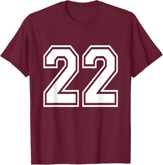 Number 22 Front + Back Varsity Sports Team 22nd Birthday T-Shirt - T-Shirt | Maroon