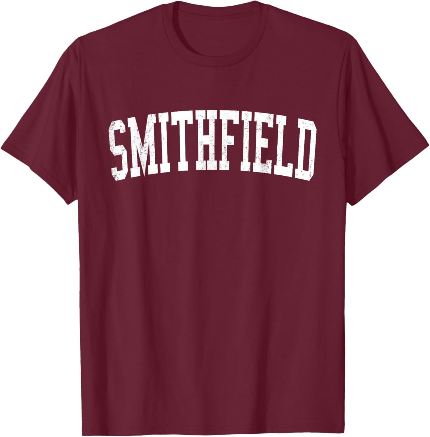 Vintage Smithfield VA Distressed White Varsity Style T-Shirt - T-Shirt | Maroon