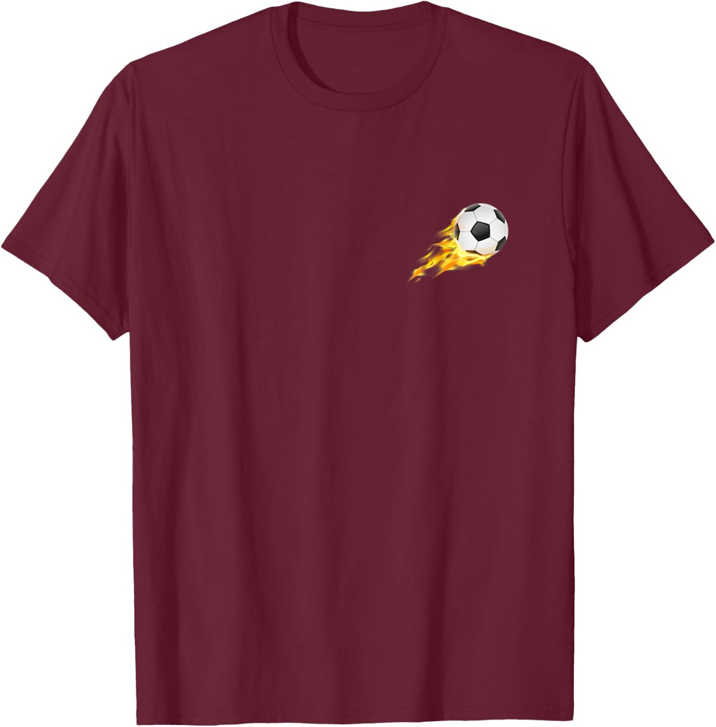 Fire Soccer Ball Flying Flamming Soccer Soccer Ball In Flame T-Shirt - T-Shirt | Maroon