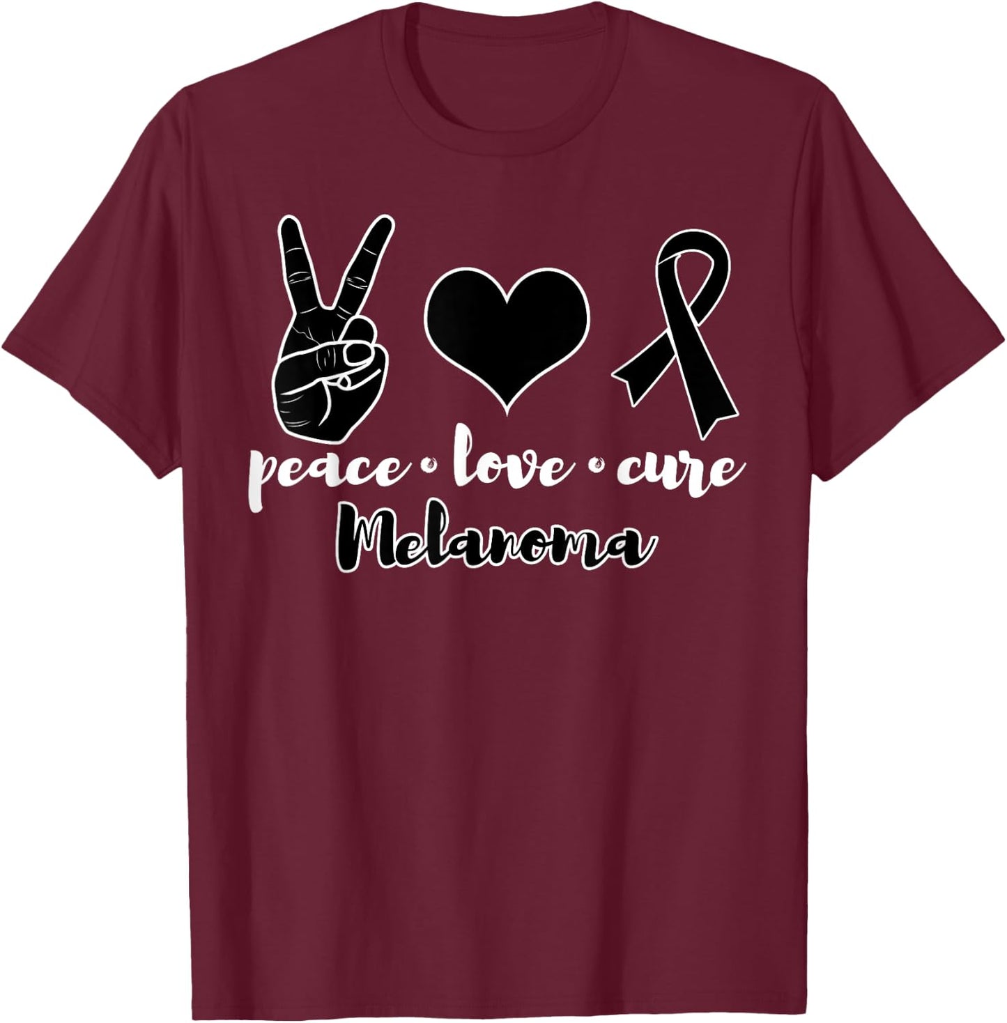 Peace Love Cure Melanoma Awareness Family Warrior T-Shirt - T-Shirt | Maroon