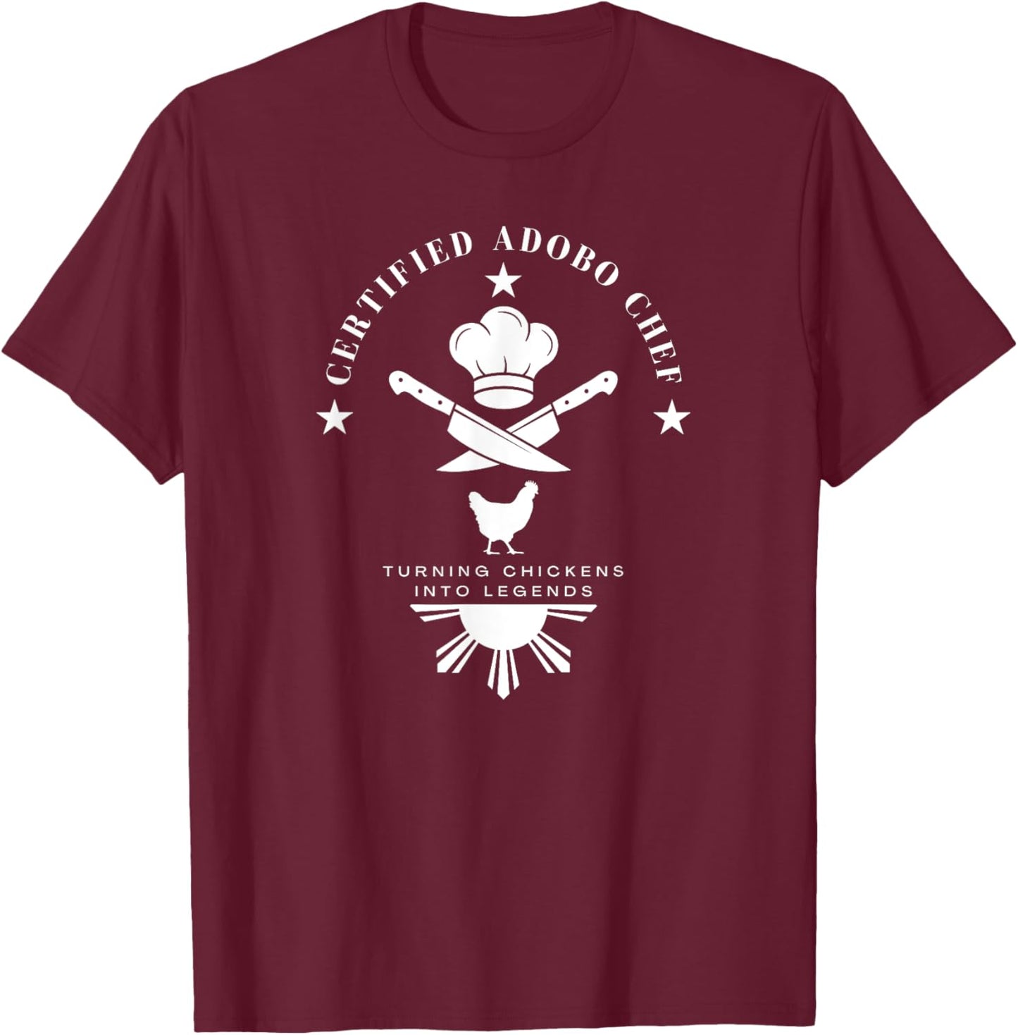 Certified Adobo Chef New Filipino Graphics Statement Funny T-Shirt - T-Shirt | Maroon