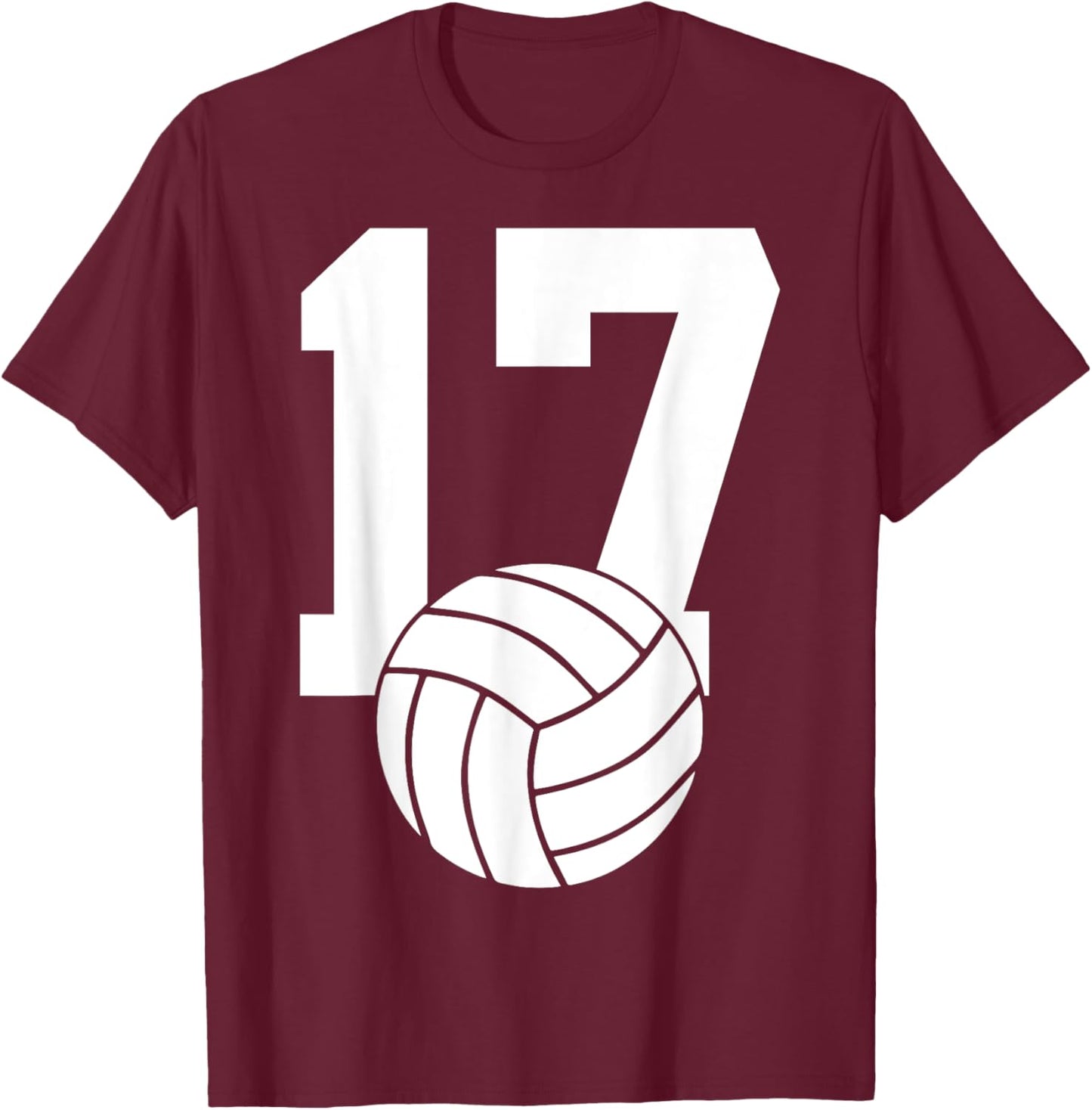 Number 17 Volleyball 17th Birthday T-Shirt - T-Shirt | Maroon