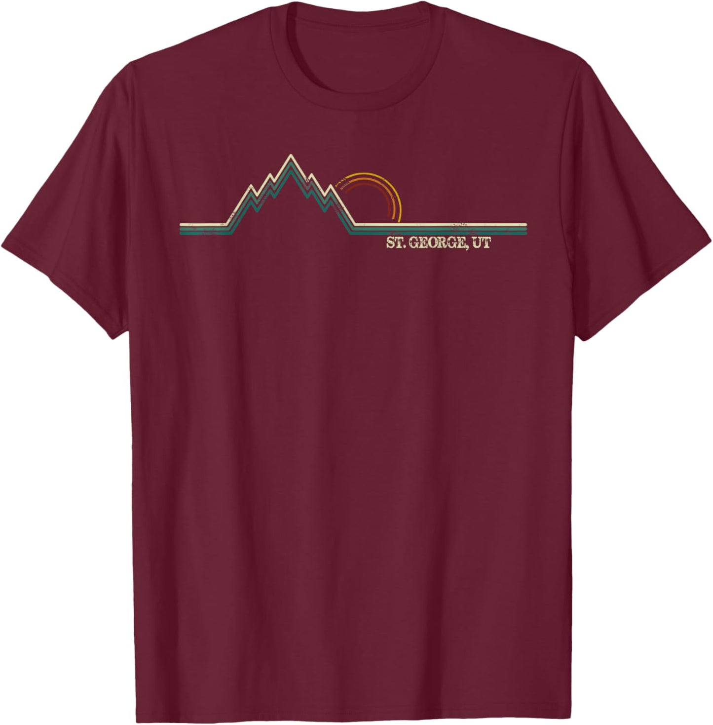 Retro Mountains St. George, Utah Summer Hiking T-Shirt - T-Shirt | Maroon