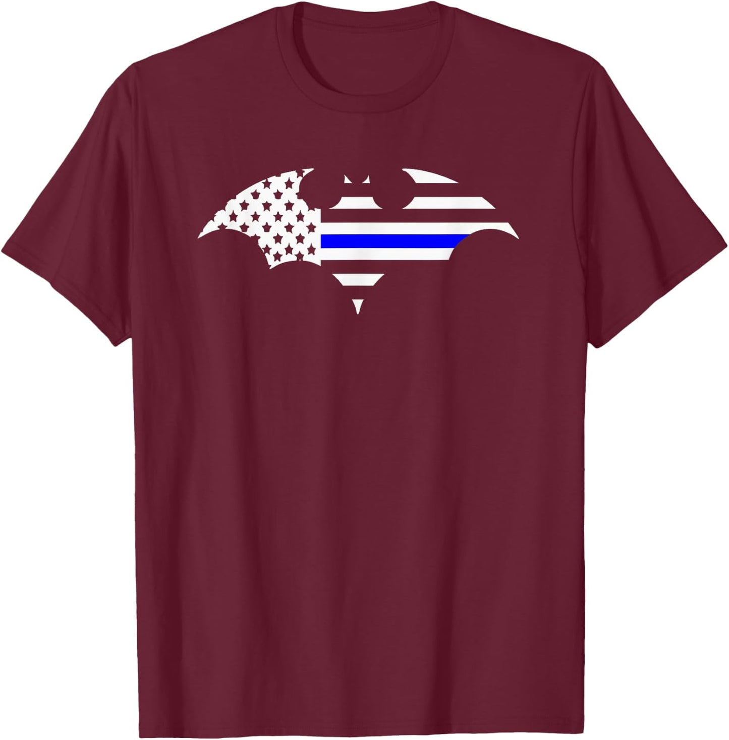 Thin Blue Line Bat Flag Police Support Shirt T-Shirt - T-Shirt | Maroon