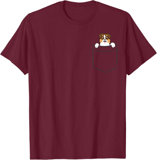 Aussie In The Pocket Cute Australian Shepherd Dog T-Shirt - T-Shirt | Maroon