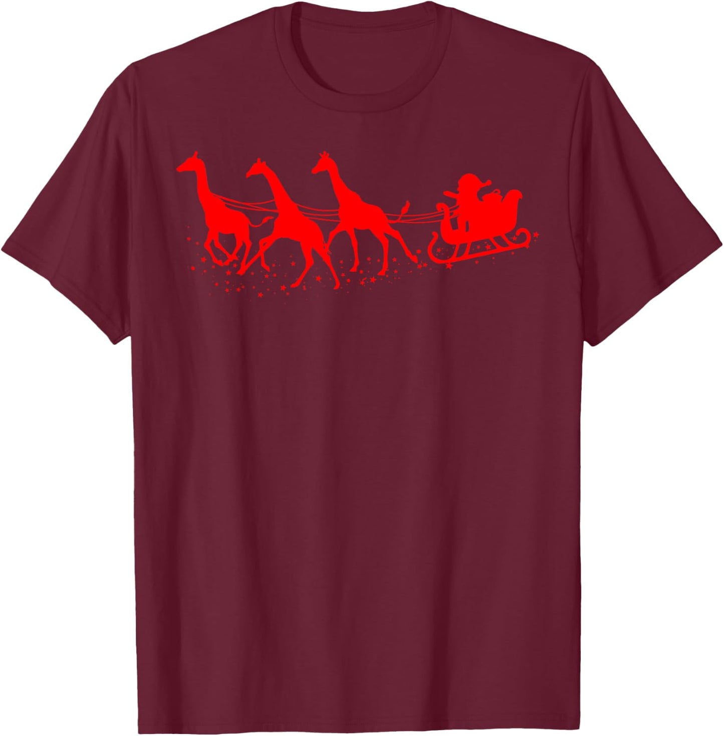 Santa Sleigh Giraffe Christmas | Camelopard Fans Gift T-Shirt - T-Shirt | Maroon