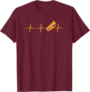 Musician Designs Music Gift Ideas Great Tuba Heartbeat Gift Tuba Player ,Black,Small T-Shirt - T-Shirt | Maroon