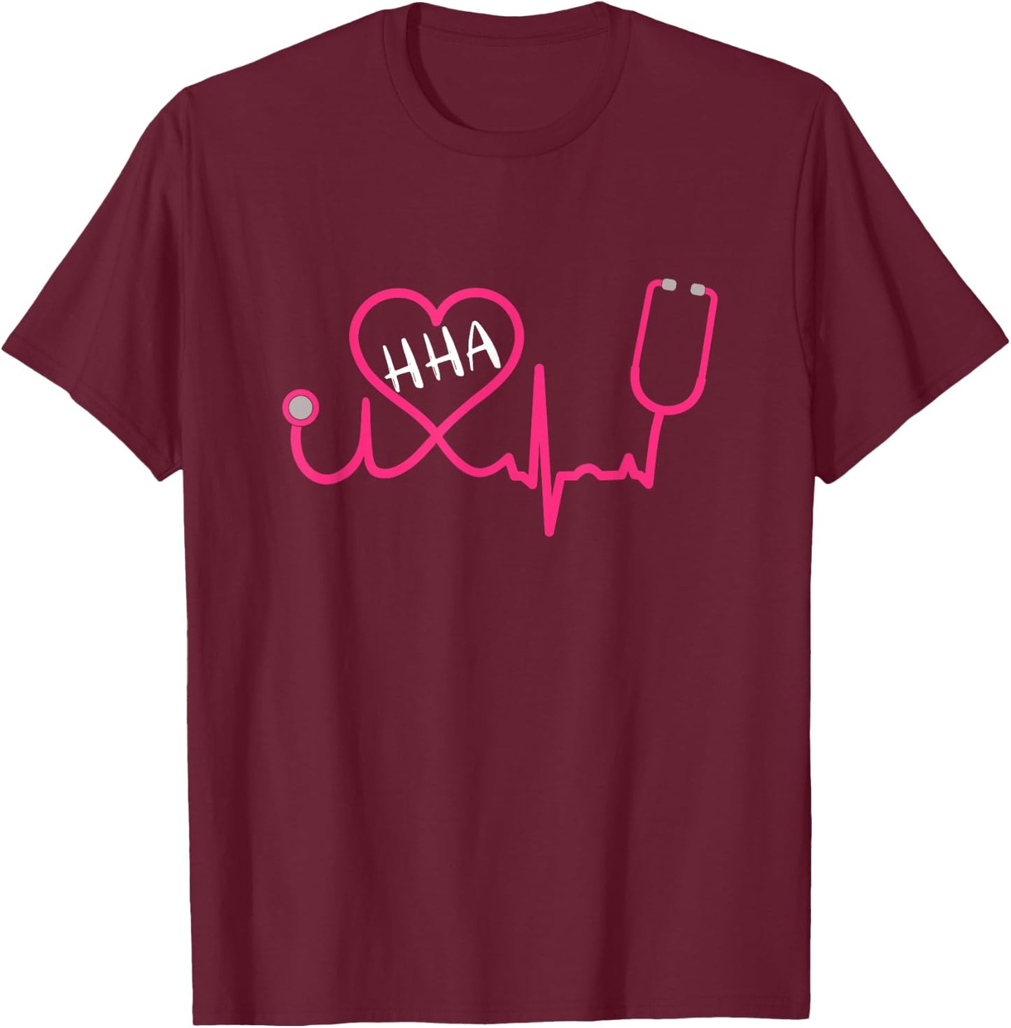 HHA Home Health Aide EKG Stethoscope Heart Cute T Shirt T-Shirt - T-Shirt | Maroon