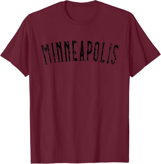 Vintage Minneapolis MN Black Script Text T-Shirt - T-Shirt | Maroon