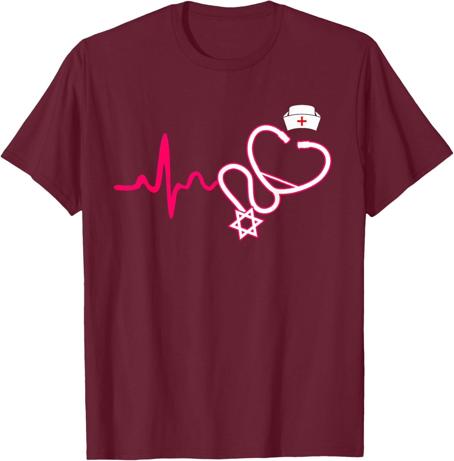 Jewish Nurse - Stethoscope Nursing Heartbeat T-Shirt - T-Shirt | Maroon