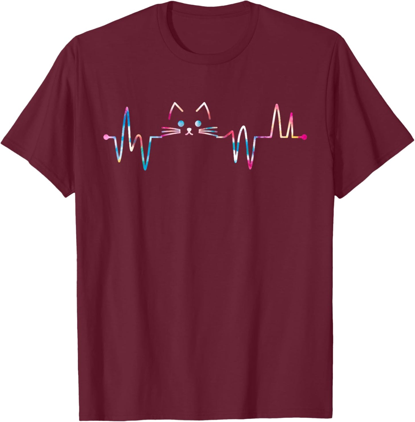 Heartbeat Cat Lover Animal Silhouette Cute Cat Men Women Kids T-Shirt - T-Shirt | Maroon