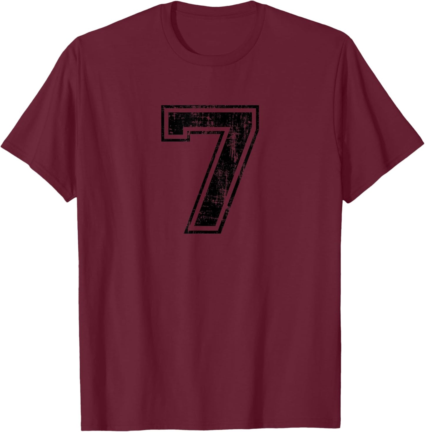 Number 7 Seven Varsity Distressed Vintage Sport Team Players T-Shirt - T-Shirt | Maroon