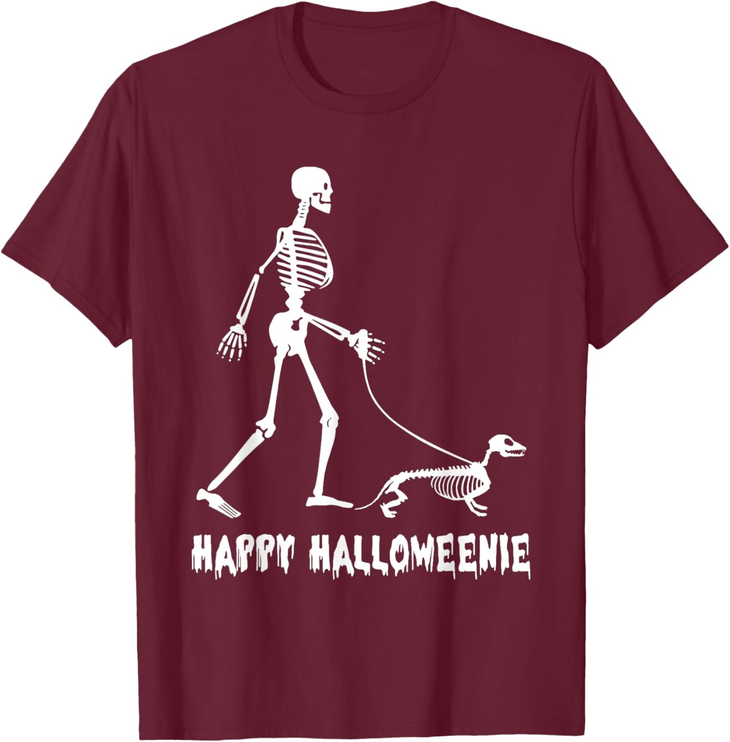 Happy Halloweenie Skeleton Walking Dachshund Dog Halloween Women Kids T-Shirt - T-Shirt | Maroon