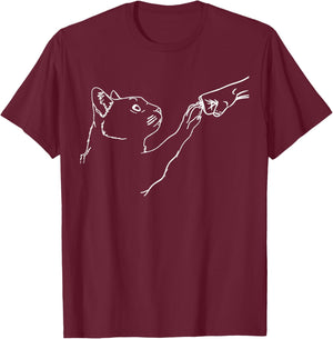 Cat And People Punch Hand Cat Man Friendship Bump Cat's Paw T-Shirt - T-Shirt | Maroon