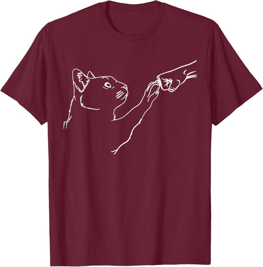 Cat And People Punch Hand Cat Man Friendship Bump Cat's Paw T-Shirt - T-Shirt | Maroon