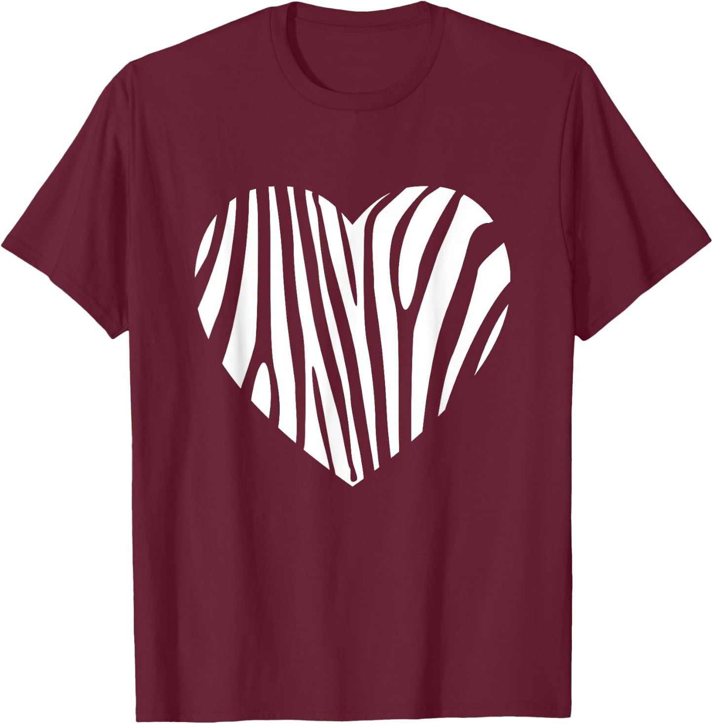 Zebra Heart Animal Lover Stripe Africa Gift Men Women Kids T-Shirt - T-Shirt | Maroon