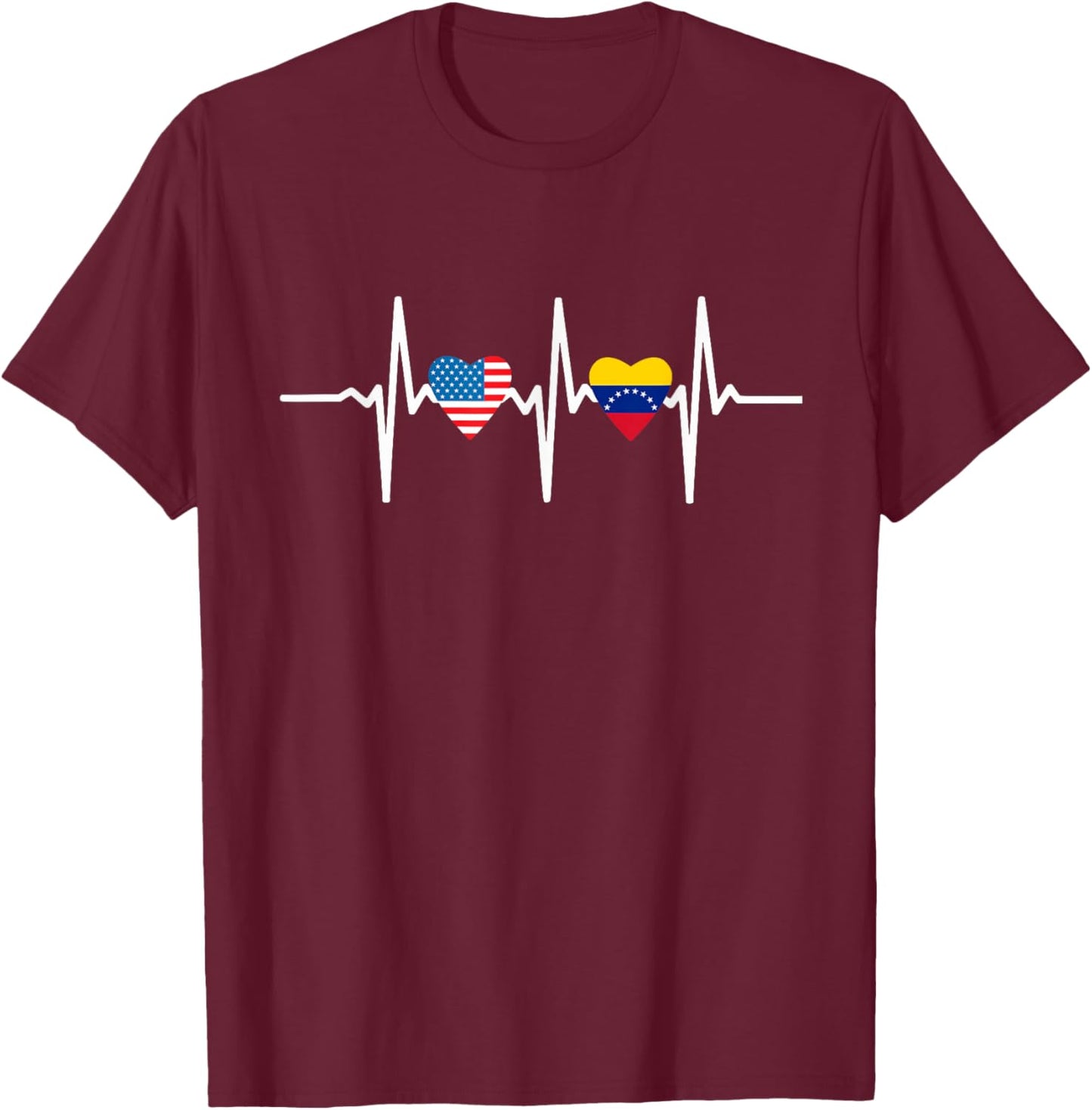 Half American And Venezuelan Usa Venezuela Flag Heartbeat T-Shirt - T-Shirt | Maroon
