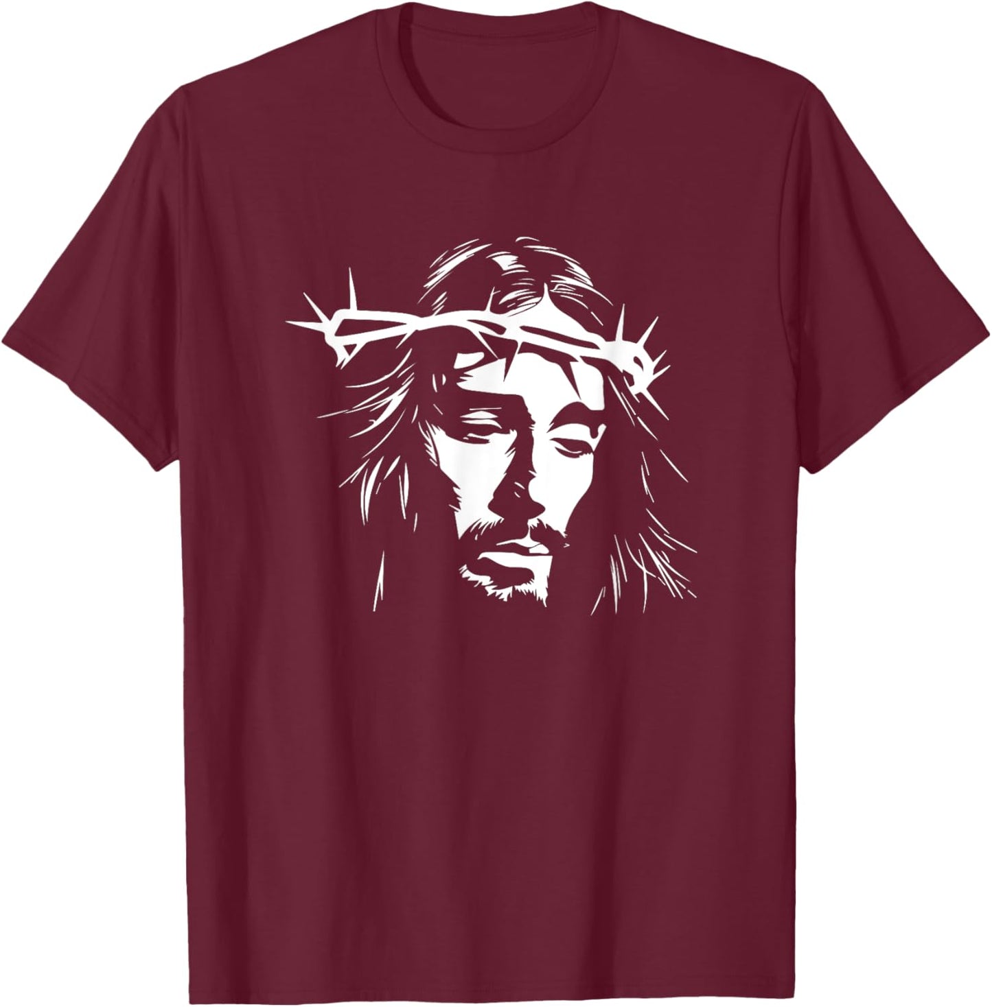 Jesus Christ Design -Adult , Black, Small, Short Sleeve, Modern, Classic, Casual, Vacation, Cotton 65% Polyester 35% T-Shirt - T-Shirt | Maroon