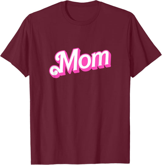 Mom Pink & White Overlapping Font Halloween Costume T-Shirt - T-Shirt | Maroon