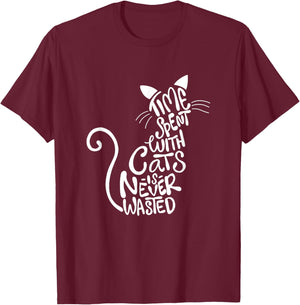 Time Spent With Cats Is Never Wasted - Cat Lover Kitten Men Women Girls Kids T-Shirt - T-Shirt | Maroon