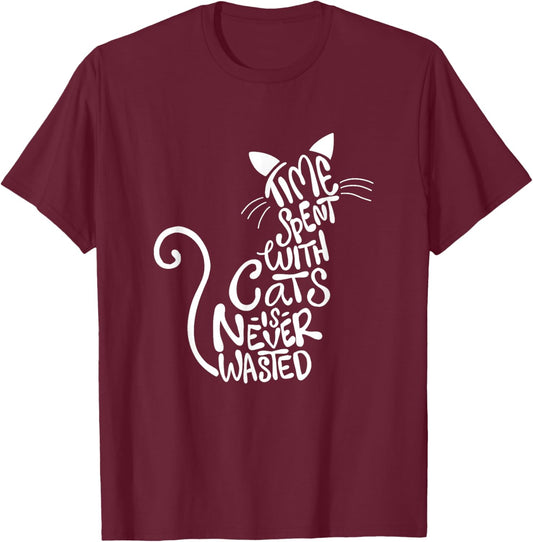 Time Spent With Cats Is Never Wasted - Cat Lover Kitten Men Women Girls Kids T-Shirt - T-Shirt | Maroon