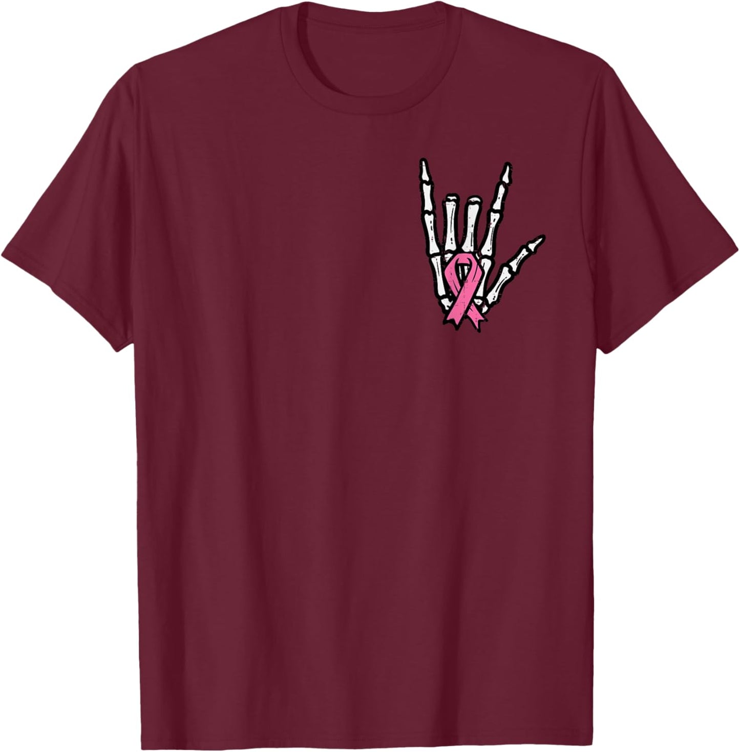 Skeleton Punk Rock Rocker Pink Breast Cancer Awareness Women T-Shirt - T-Shirt | Maroon