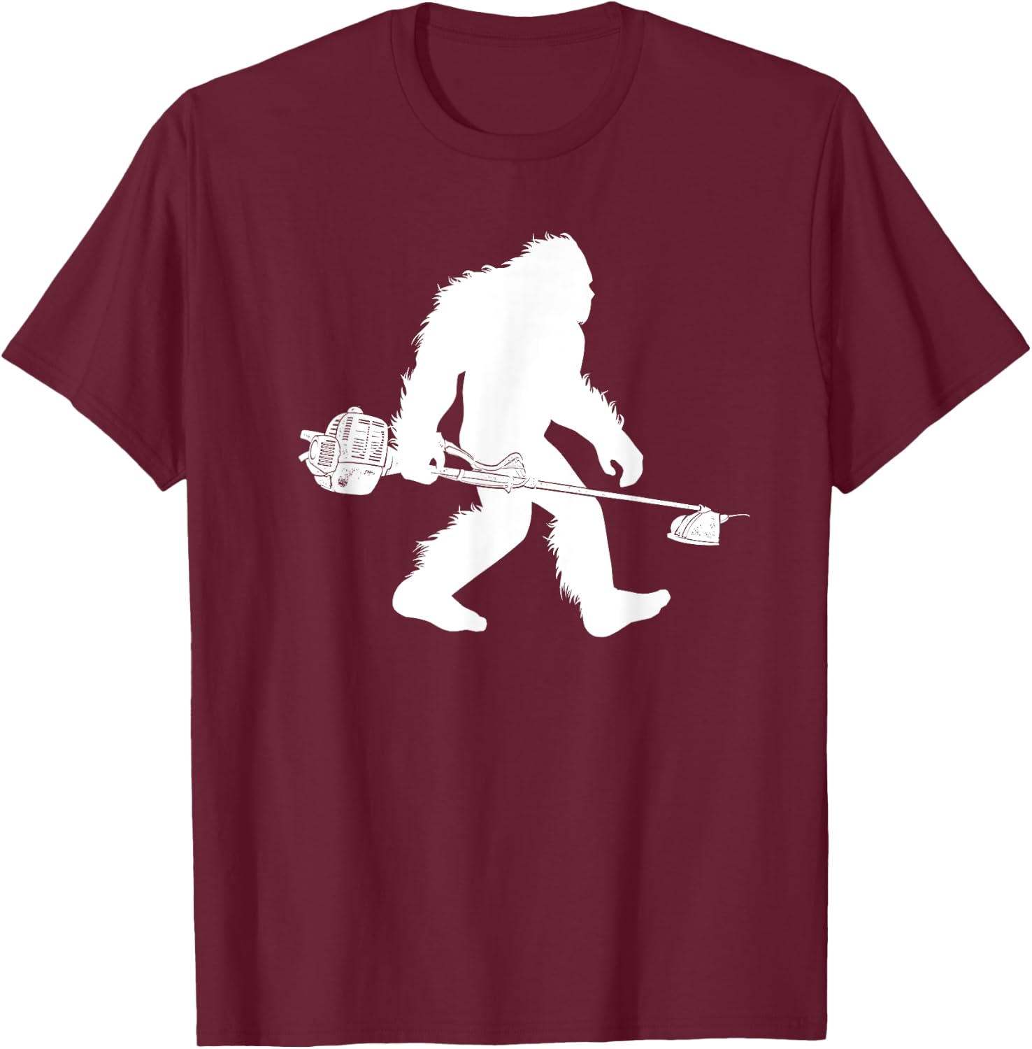 Bigfoot With Lawn Trimmer Sasquatch Grass Landscaper T-Shirt - T-Shirt | Maroon