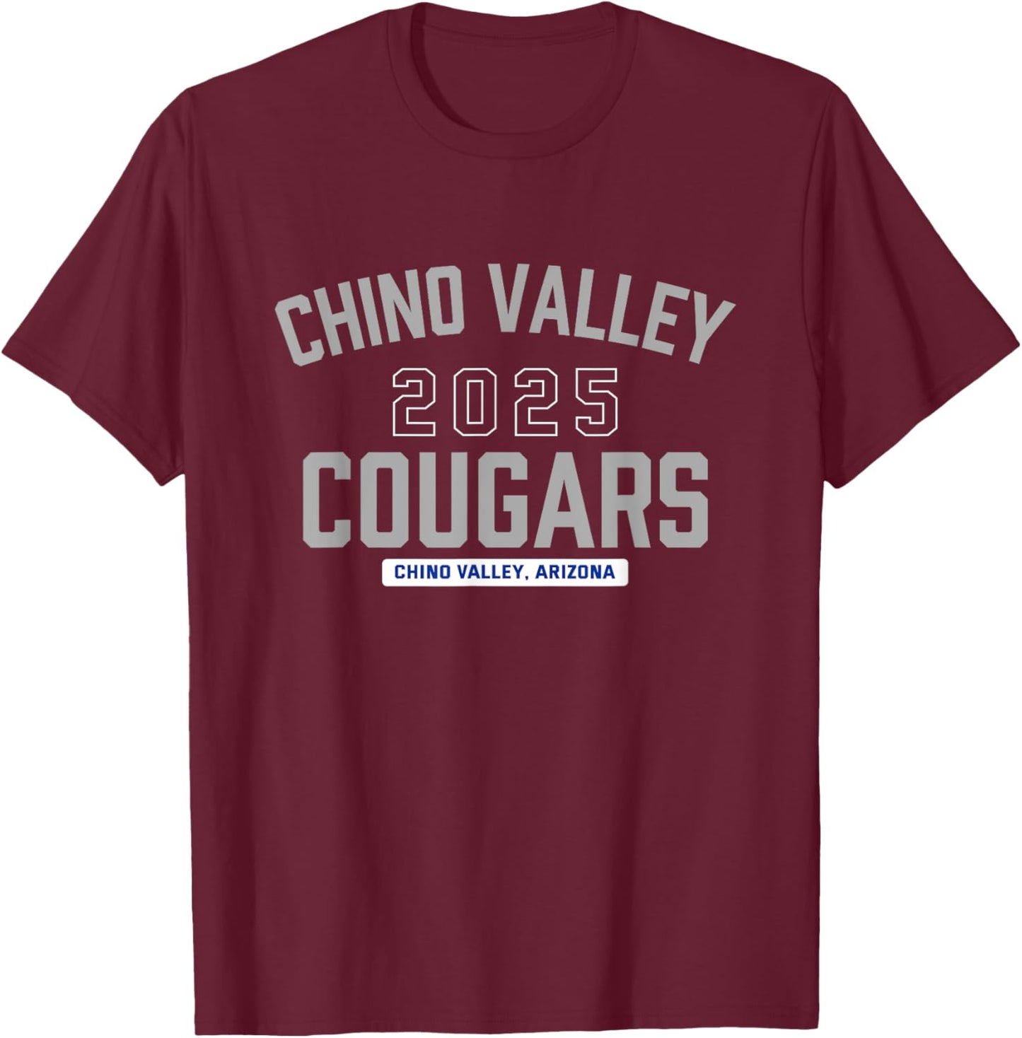 Chino Valley Cougars Chino Valley, Arizona 2025 T-Shirt - T-Shirt | Maroon