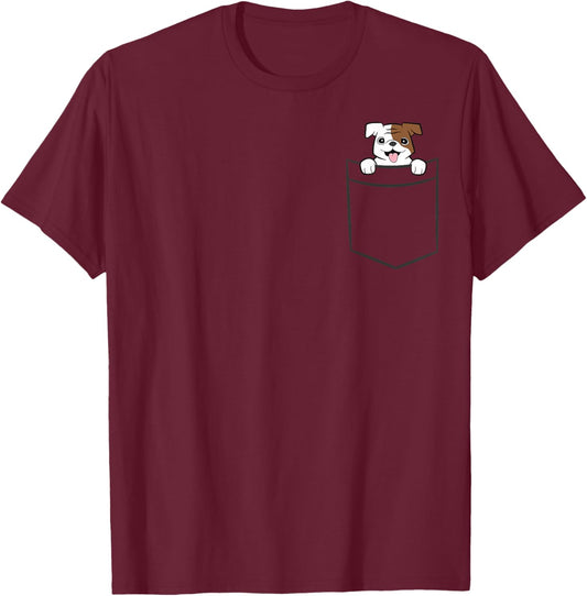 English Bulldog In The Pocket Cute English Bulldog T-Shirt - T-Shirt | Maroon