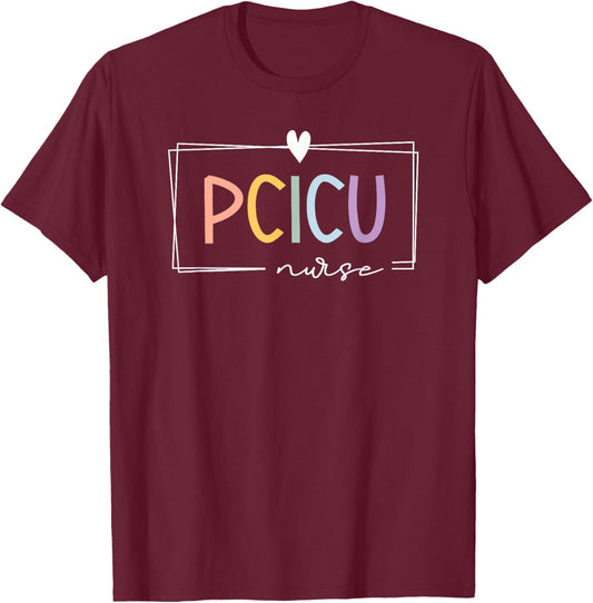 Retro PCICU Nurse ICU Pediatric Cardiac Rainbow Tiny Humans T-Shirt - T-Shirt | Maroon