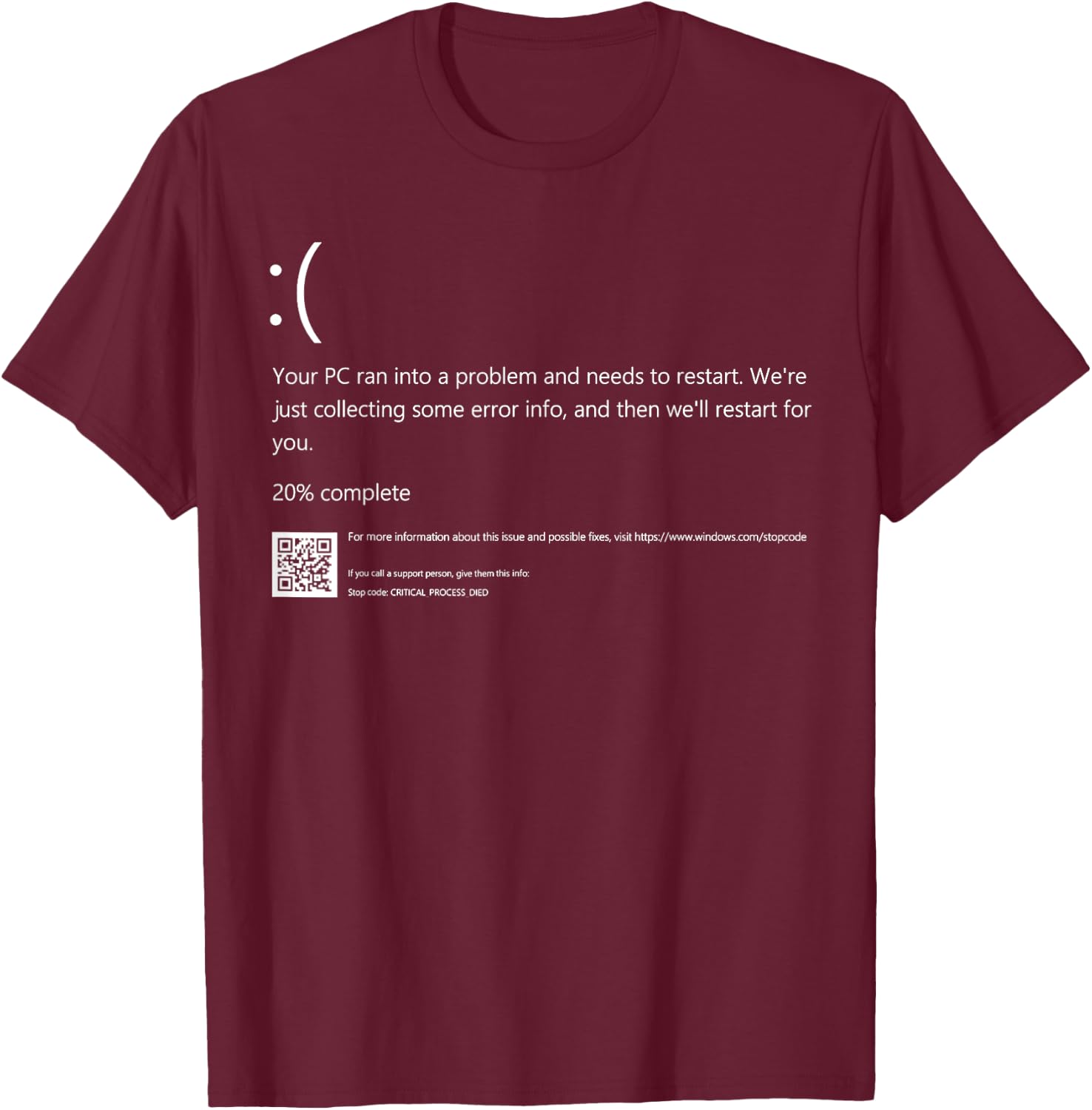 Blue Screen of Death IT Geek Halloween Party DIY Costume T-Shirt - T-Shirt | Maroon