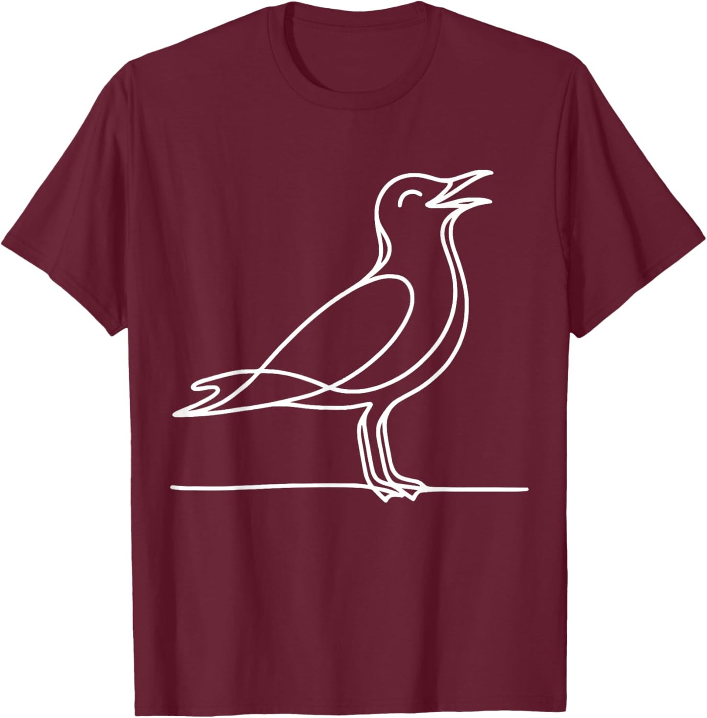 Line Art Bird & Ornithologist Laughing Gull T-Shirt - T-Shirt | Maroon