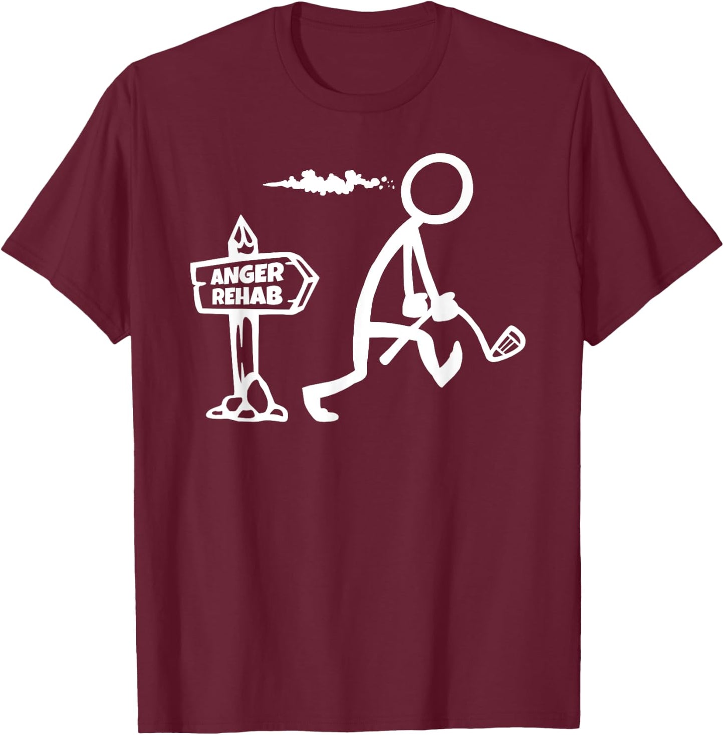 Funny Golf Apparel, Angry Golfer Walks By Anger Rehab Sign T-Shirt - T-Shirt | Maroon