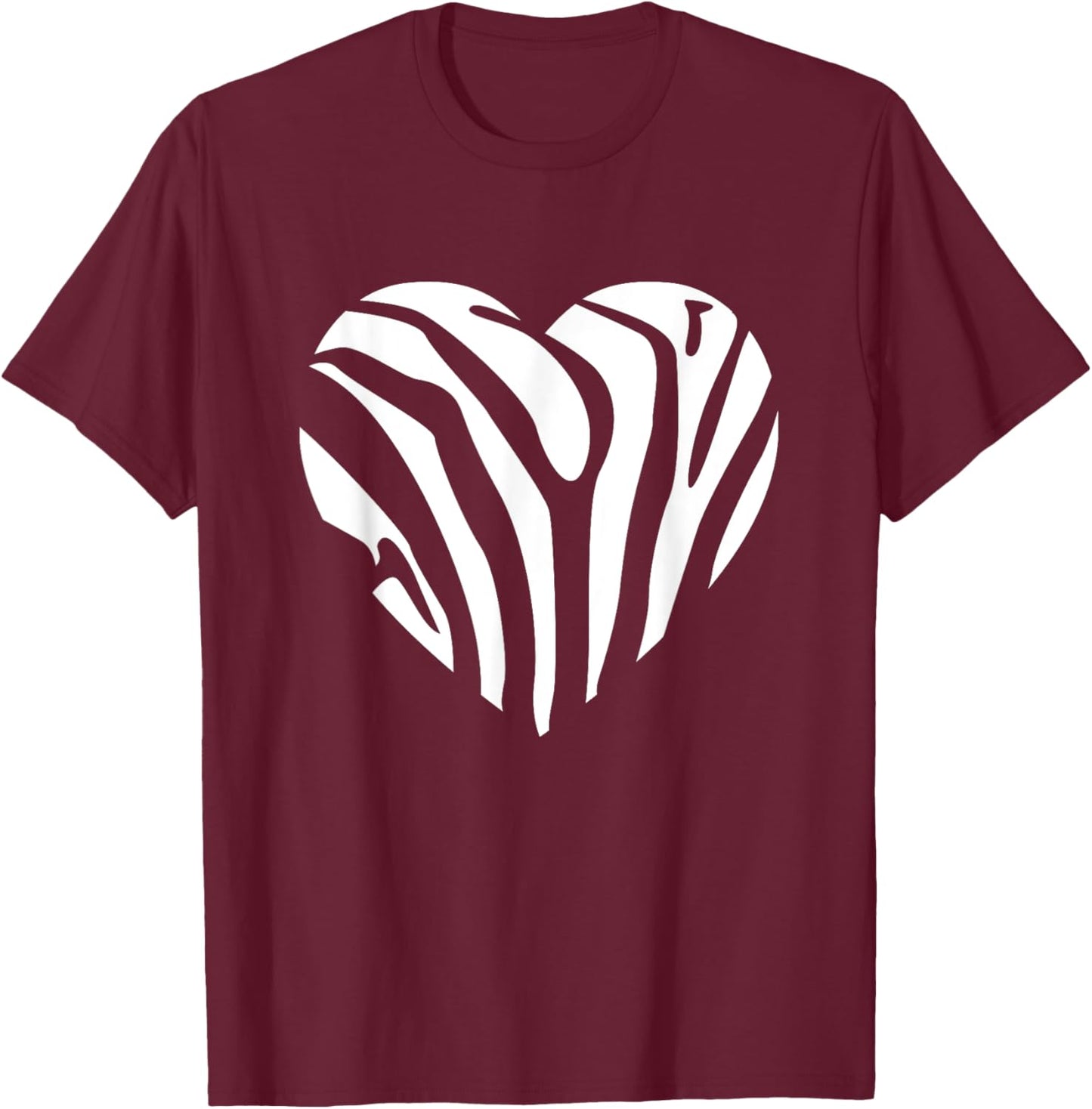 Zebra Heart Animal Lover Stripe Africa Gift Men Women Kids T-Shirt - T-Shirt | Maroon