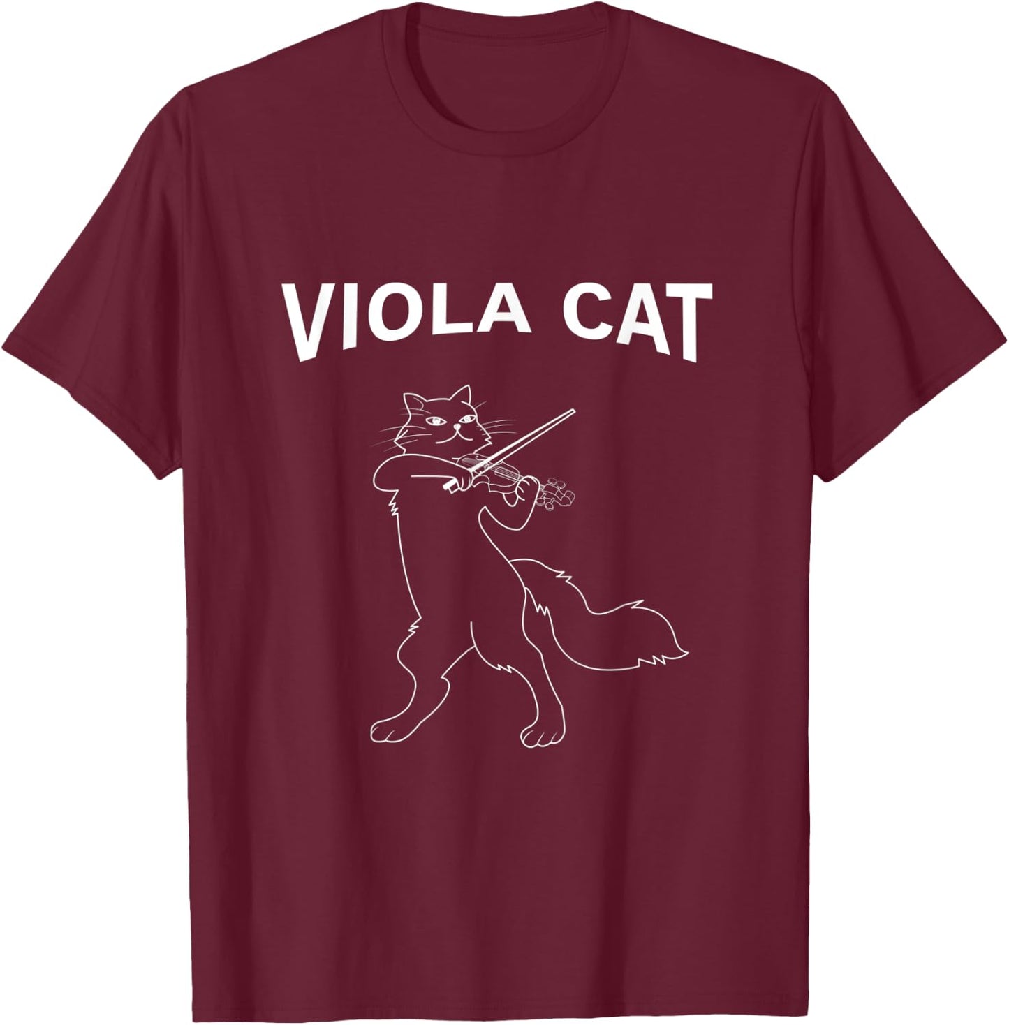 Line Art Cat With Violin T-Shirt - T-Shirt | Maroon