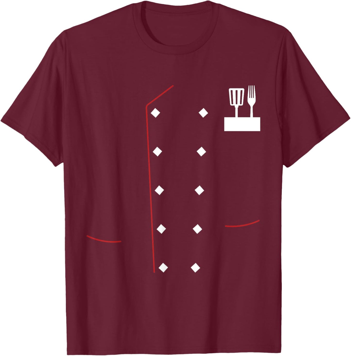 Chef Uniform Jacket Faux Cook Chef Master Cooking Costume T-Shirt - T-Shirt | Maroon