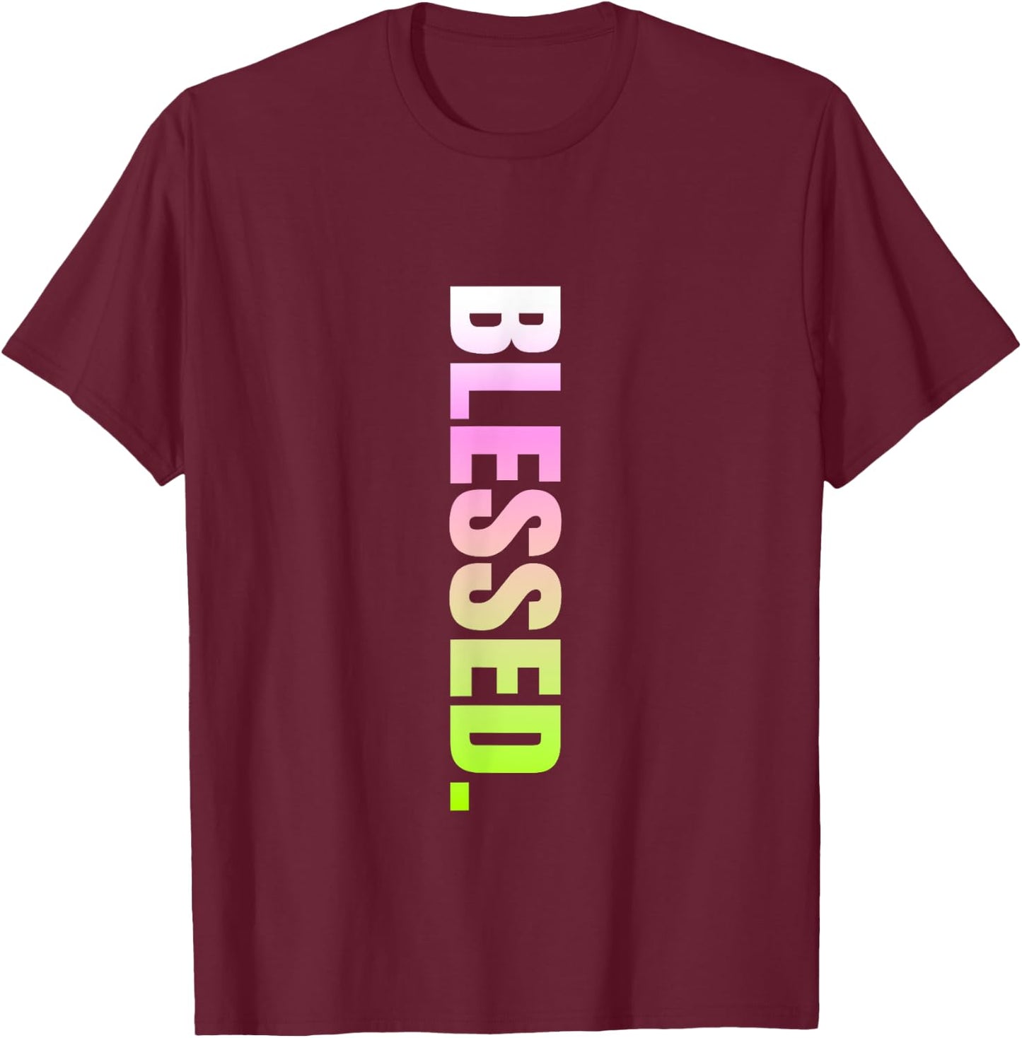 Pink and Green Blessed. Vertical Green and Pink Graphic T-Shirt - T-Shirt | Maroon
