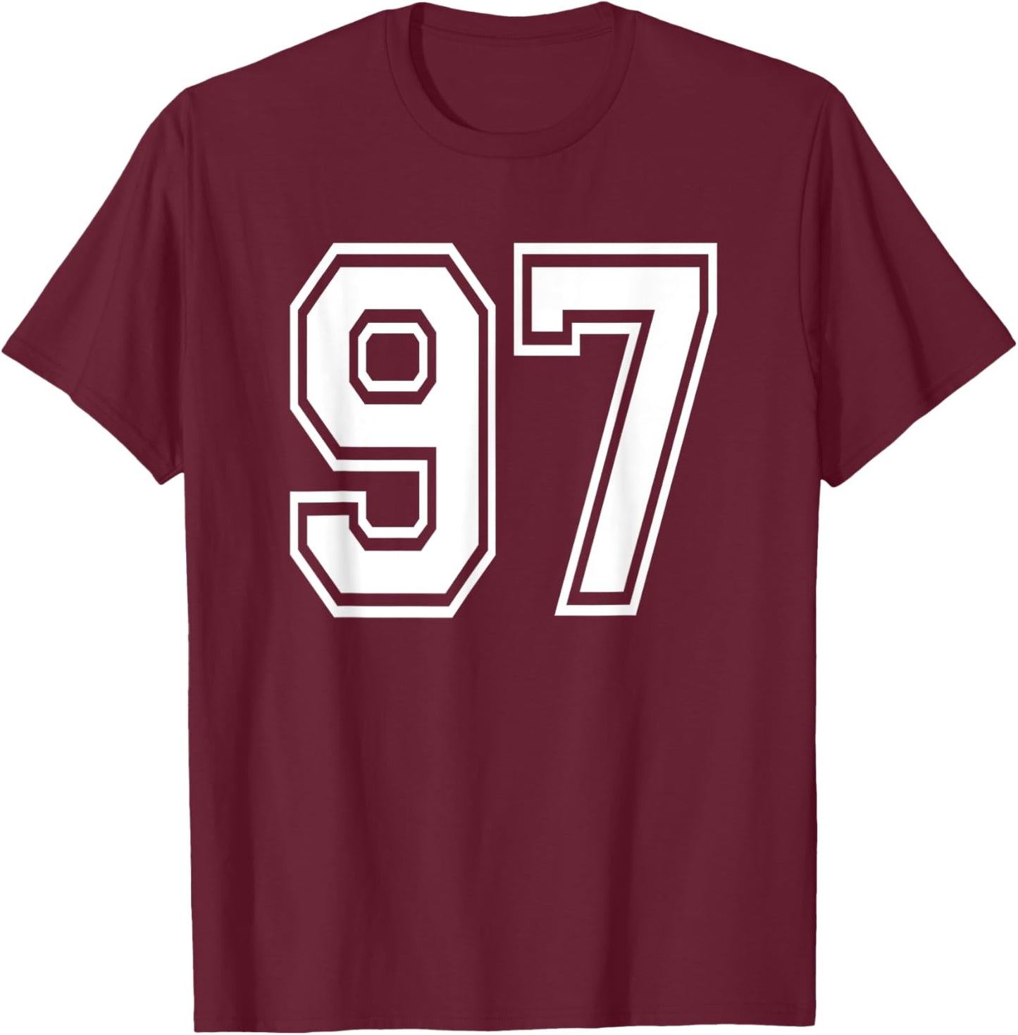 Number 97 97th Birthday Gift Player Team Numbered Jersey T-Shirt - T-Shirt | Maroon