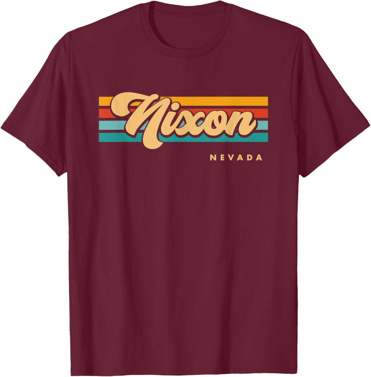 Vintage Sunset Stripes Nixon, Nevada T-Shirt - T-Shirt | Maroon