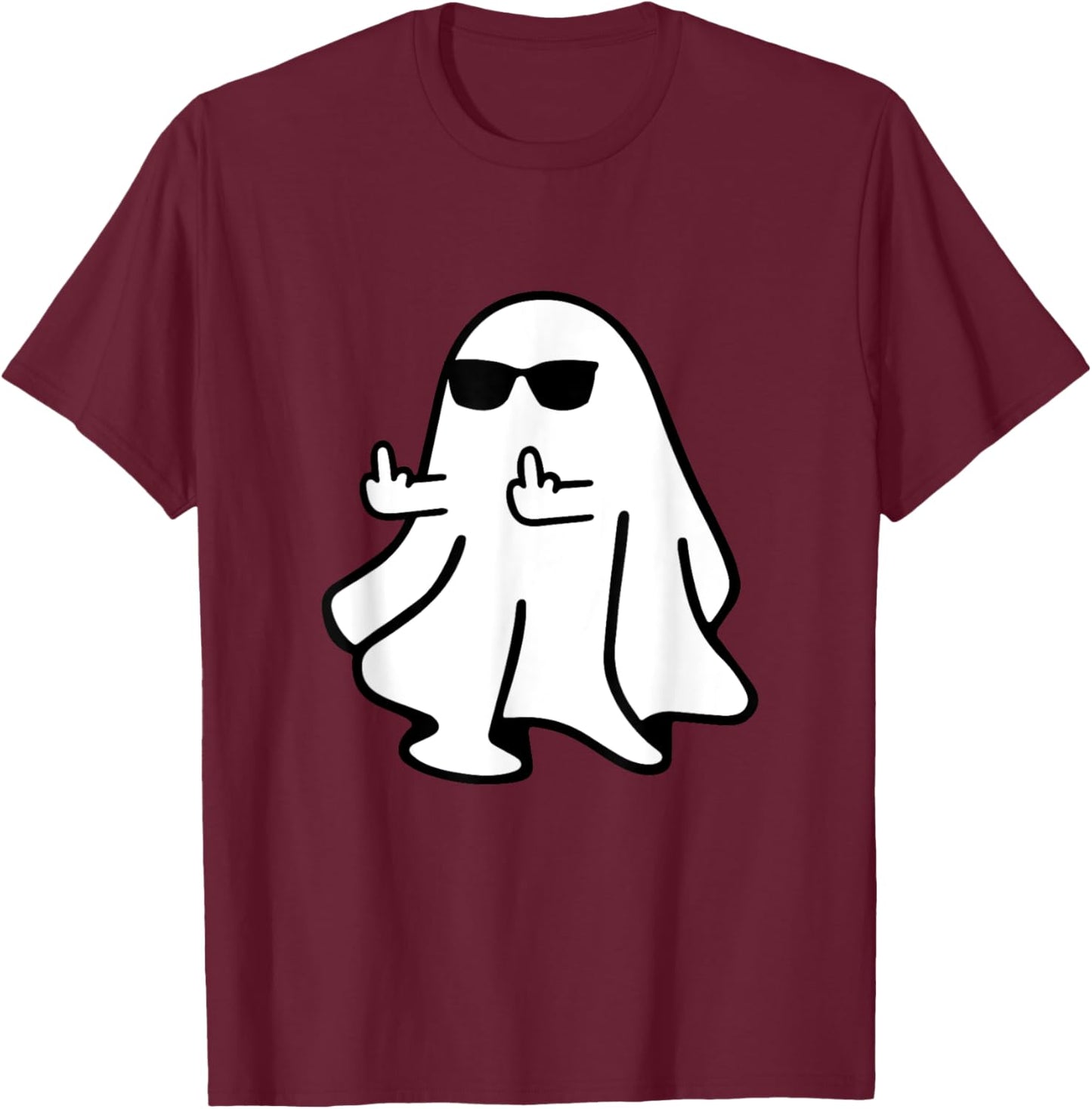 Cute Ghost Middle Finger Halloween Shirt Costume Funny T-Shirt - T-Shirt | Maroon