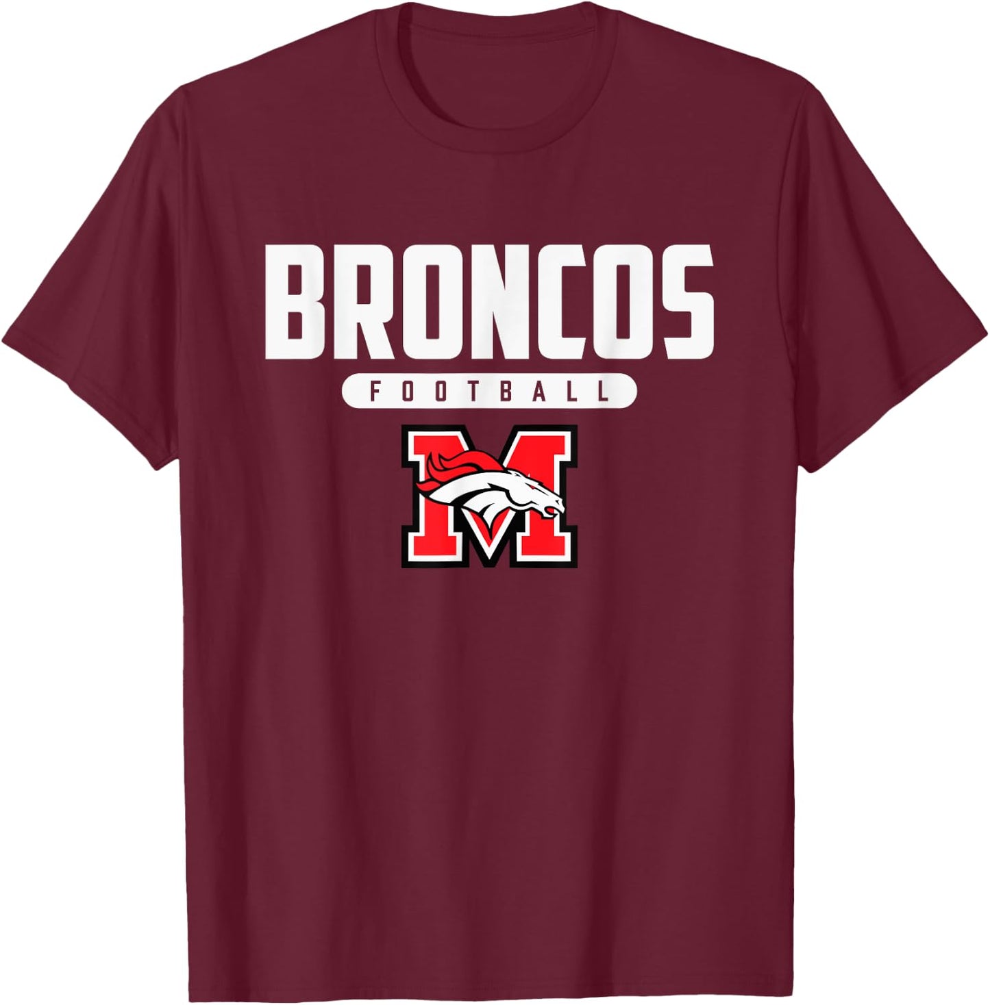 Mustang Broncos Logo Football HS T-Shirt - T-Shirt | Maroon