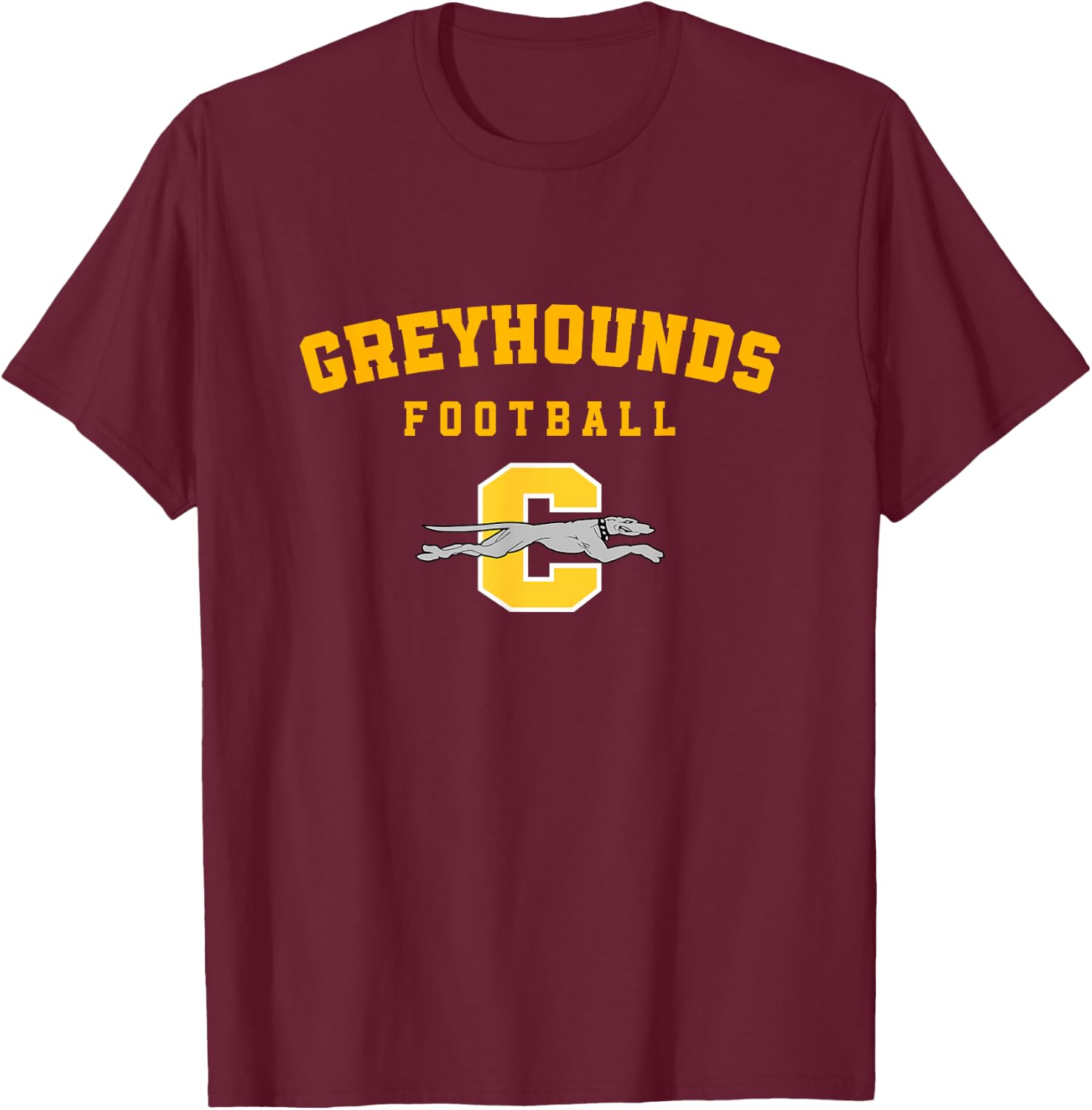 Carmel Greyhounds Logo Vertical Arch Football HS T-Shirt - T-Shirt | Maroon