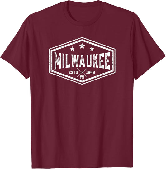Milwaukee Black Heart , -Adults, XS-4XL, Short Sleeve, Classic Fit, Regular, Imported T-Shirt - T-Shirt | Maroon