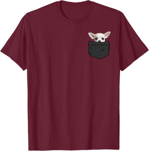 Funny Chihuahua In a Printed Pocket Chihuahua Dog Owners T-Shirt - T-Shirt | Maroon