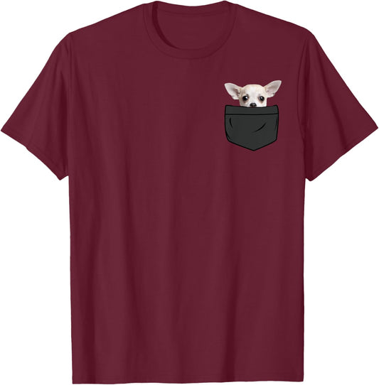 Funny Chihuahua In a Printed Pocket Chihuahua Dog Owners T-Shirt - T-Shirt | Maroon