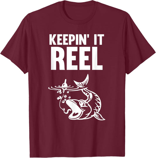 Keepin It Reel Fish Hook T-Shirt - T-Shirt | Maroon