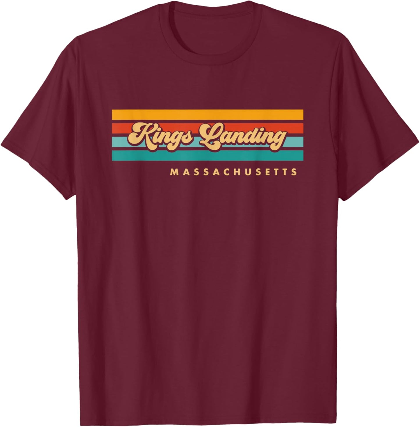 Vintage Sunset Stripes Kings Landing, Massachusetts T-Shirt - T-Shirt | Maroon